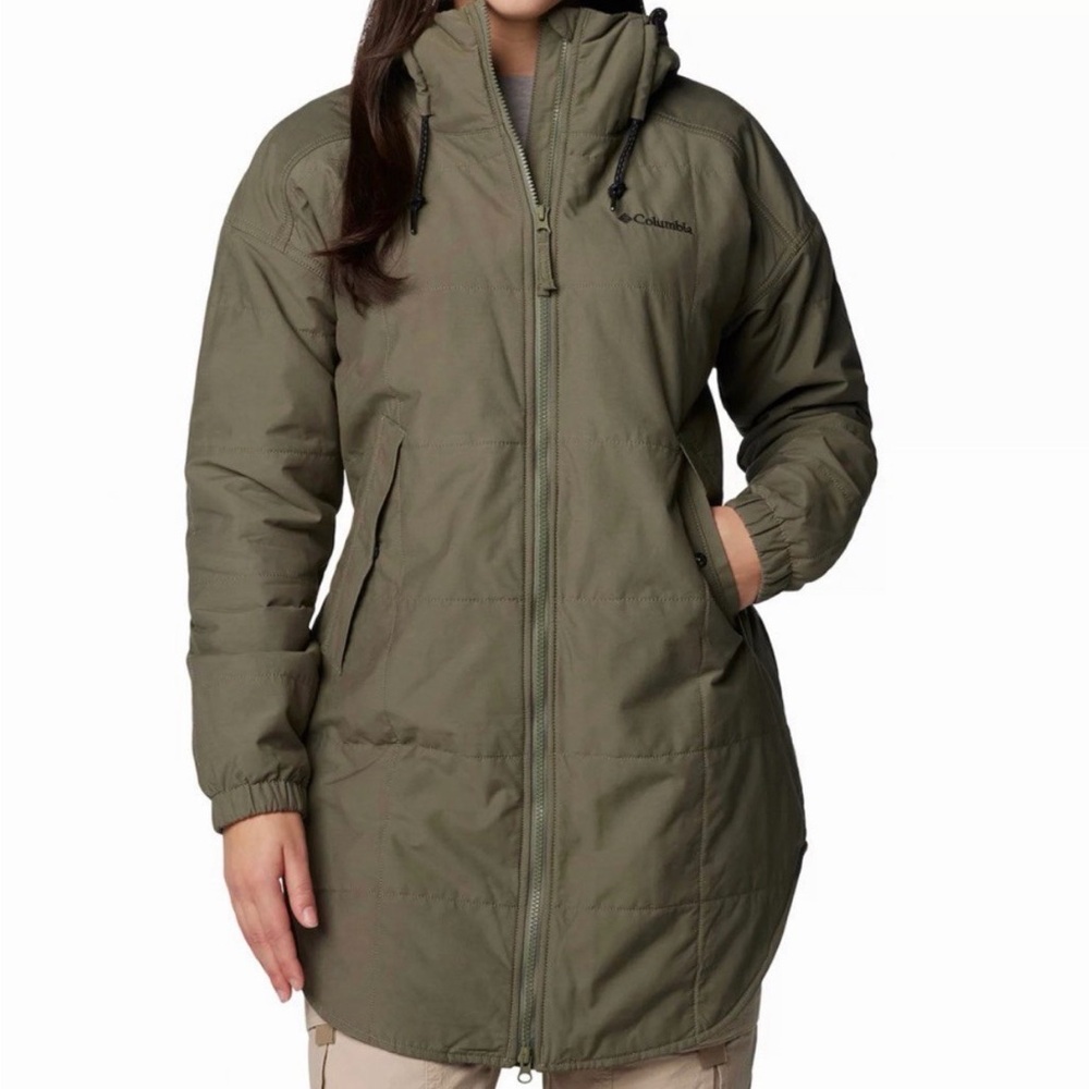 Columbia XS Chatfield Hill Army Olive Green Women's Long Hooded Coat